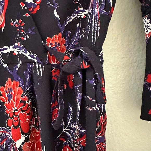 Anthropologie Maeve Espoir Jumpsuit V Neck Floral Bird Print 3/4 Bell Sleeve Mul - Picture 8 of 15